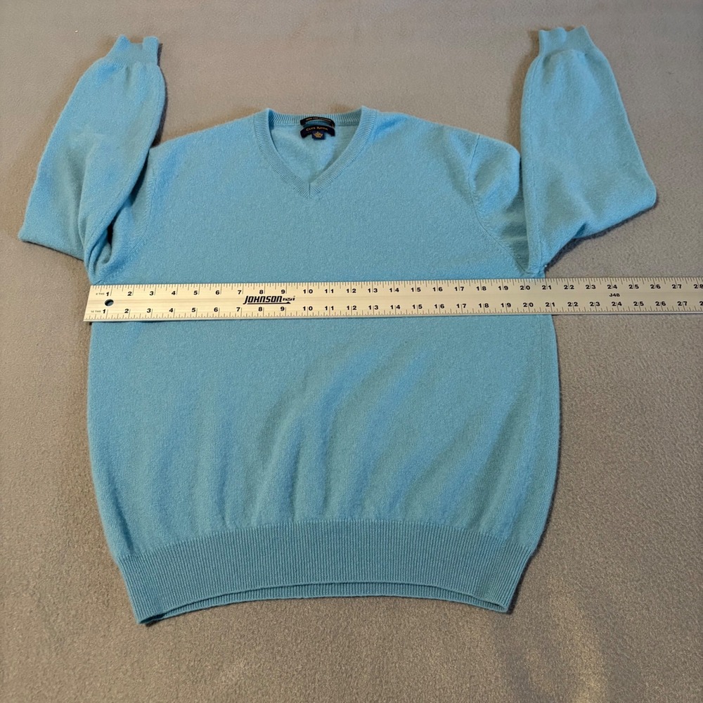Club Room V-Neck Sweater Men Large Turquoise Blue 100% Fine Cashmere Long Sleeve - Picture 4 of 7